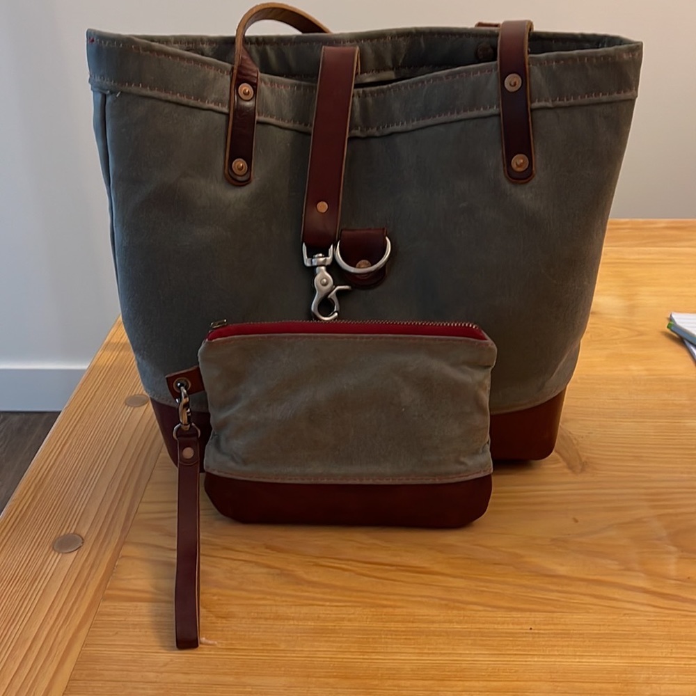 Waxed canvas and leather tote